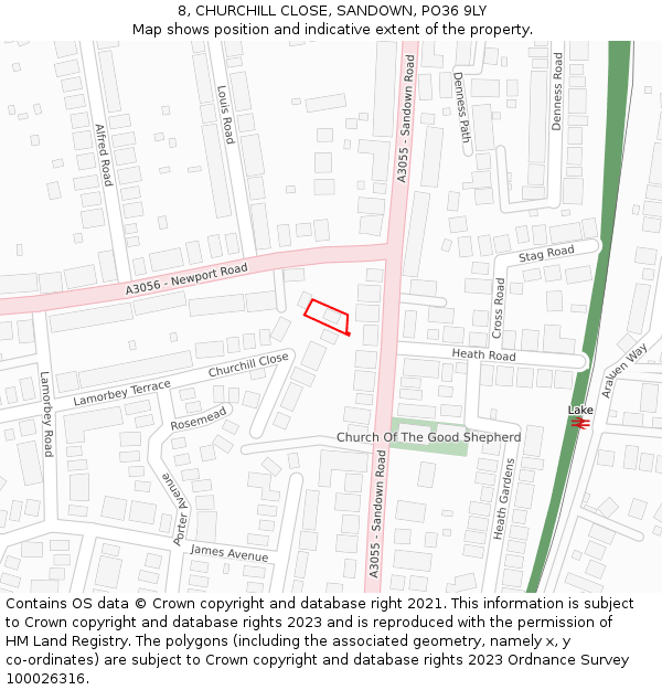 8, CHURCHILL CLOSE, SANDOWN, PO36 9LY: Location map and indicative extent of plot