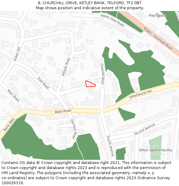 8, CHURCHILL DRIVE, KETLEY BANK, TELFORD, TF2 0BT: Location map and indicative extent of plot