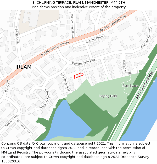 8, CHURNING TERRACE, IRLAM, MANCHESTER, M44 6TH: Location map and indicative extent of plot