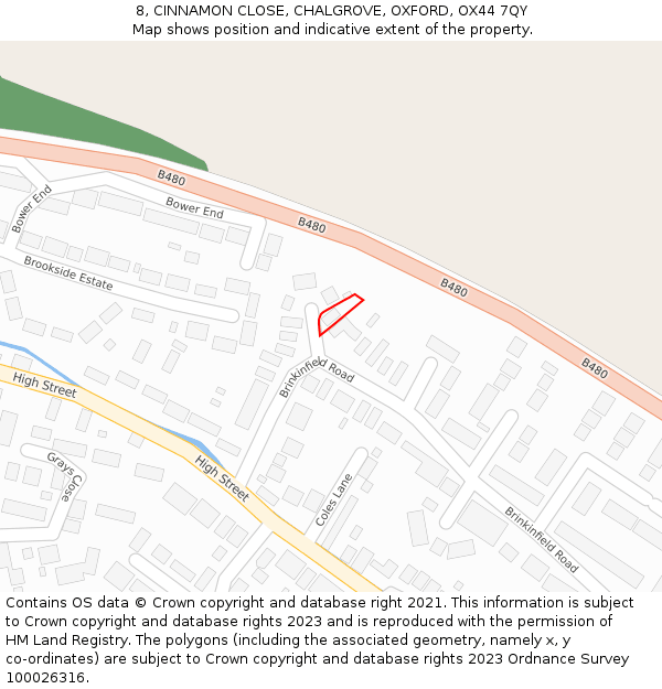 8, CINNAMON CLOSE, CHALGROVE, OXFORD, OX44 7QY: Location map and indicative extent of plot