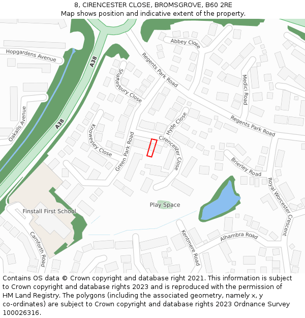 8, CIRENCESTER CLOSE, BROMSGROVE, B60 2RE: Location map and indicative extent of plot