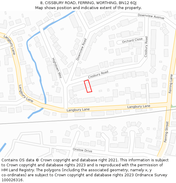 8, CISSBURY ROAD, FERRING, WORTHING, BN12 6QJ: Location map and indicative extent of plot