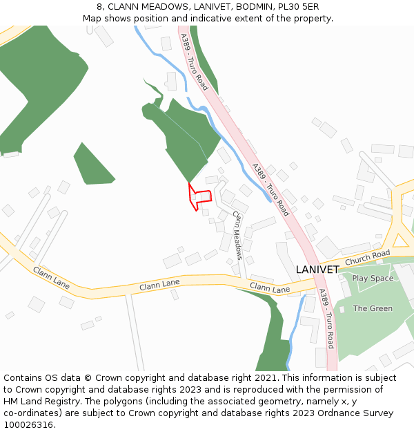 8, CLANN MEADOWS, LANIVET, BODMIN, PL30 5ER: Location map and indicative extent of plot