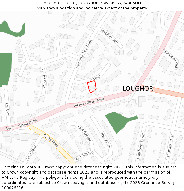 8, CLARE COURT, LOUGHOR, SWANSEA, SA4 6UH: Location map and indicative extent of plot