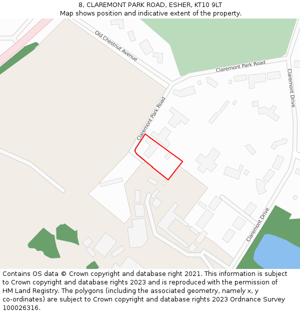 8, CLAREMONT PARK ROAD, ESHER, KT10 9LT: Location map and indicative extent of plot