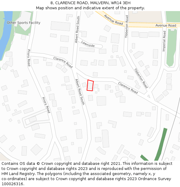 8, CLARENCE ROAD, MALVERN, WR14 3EH: Location map and indicative extent of plot