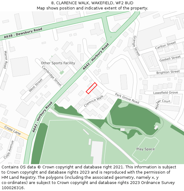 8, CLARENCE WALK, WAKEFIELD, WF2 8UD: Location map and indicative extent of plot