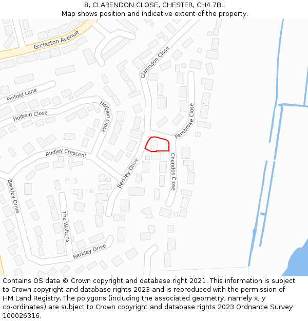 8, CLARENDON CLOSE, CHESTER, CH4 7BL: Location map and indicative extent of plot