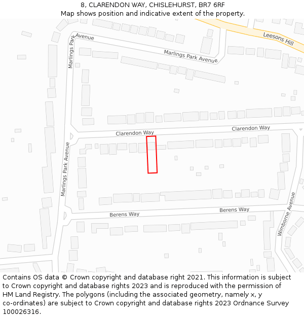 8, CLARENDON WAY, CHISLEHURST, BR7 6RF: Location map and indicative extent of plot