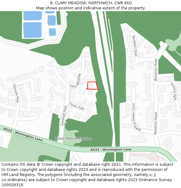 8, CLARY MEADOW, NORTHWICH, CW8 4XG: Location map and indicative extent of plot