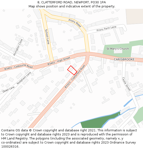 8, CLATTERFORD ROAD, NEWPORT, PO30 1PA: Location map and indicative extent of plot