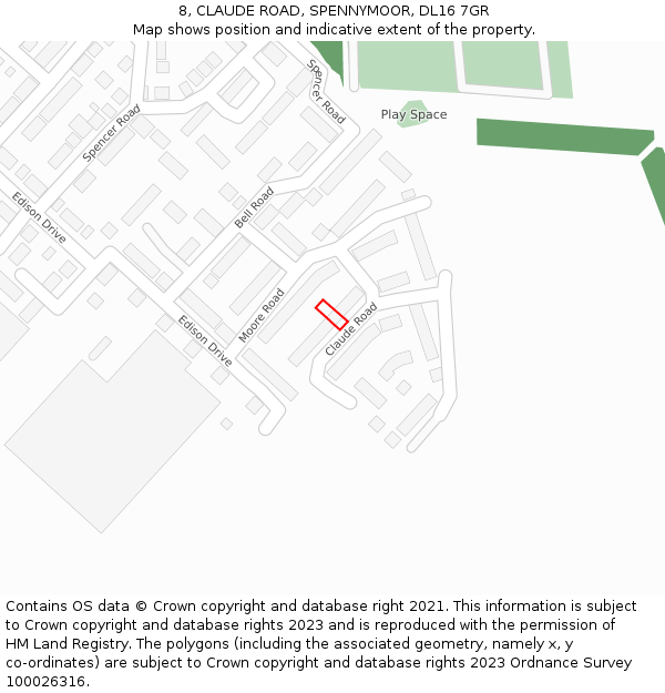 8, CLAUDE ROAD, SPENNYMOOR, DL16 7GR: Location map and indicative extent of plot