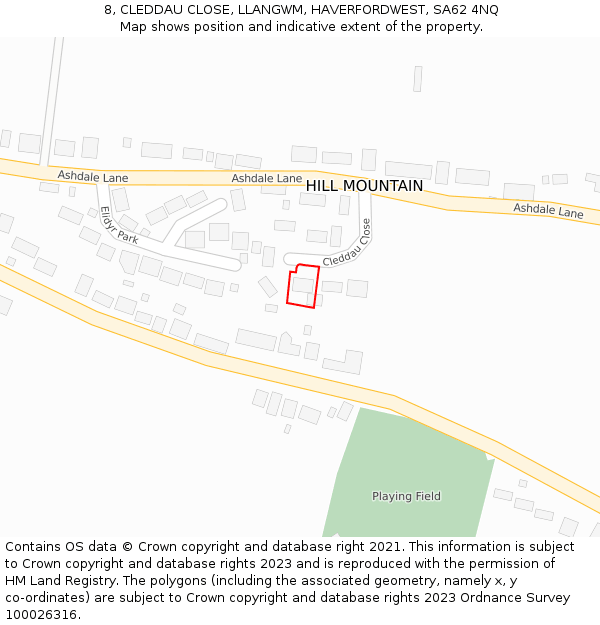 8, CLEDDAU CLOSE, LLANGWM, HAVERFORDWEST, SA62 4NQ: Location map and indicative extent of plot