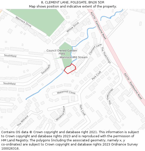 8, CLEMENT LANE, POLEGATE, BN26 5DR: Location map and indicative extent of plot