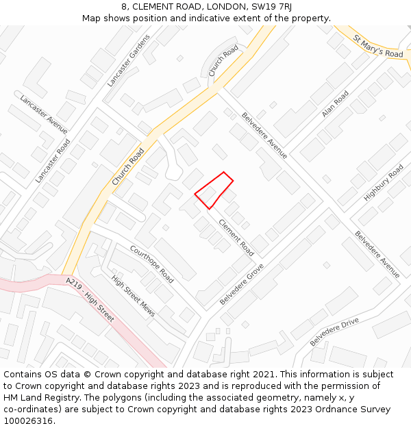 8, CLEMENT ROAD, LONDON, SW19 7RJ: Location map and indicative extent of plot