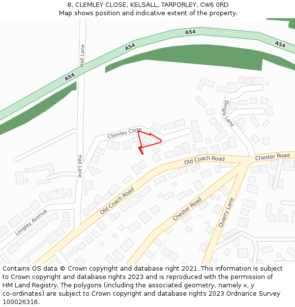 8, CLEMLEY CLOSE, KELSALL, TARPORLEY, CW6 0RD: Location map and indicative extent of plot