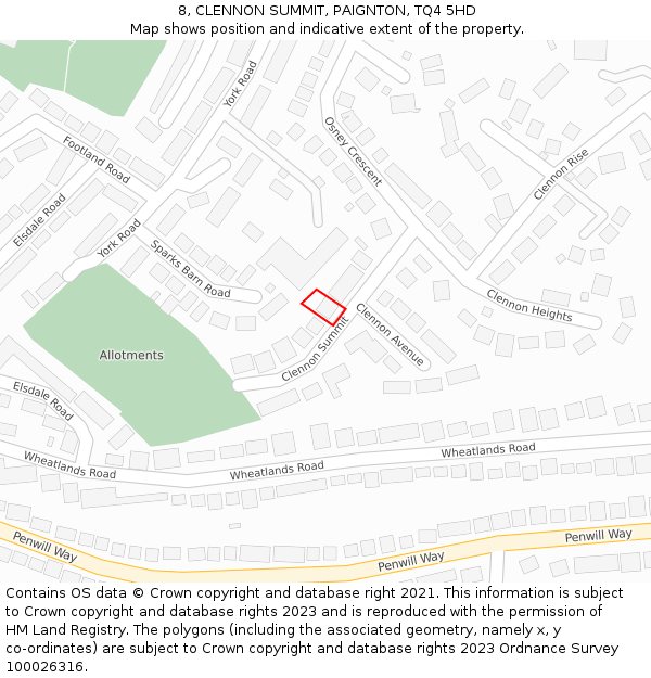 8, CLENNON SUMMIT, PAIGNTON, TQ4 5HD: Location map and indicative extent of plot