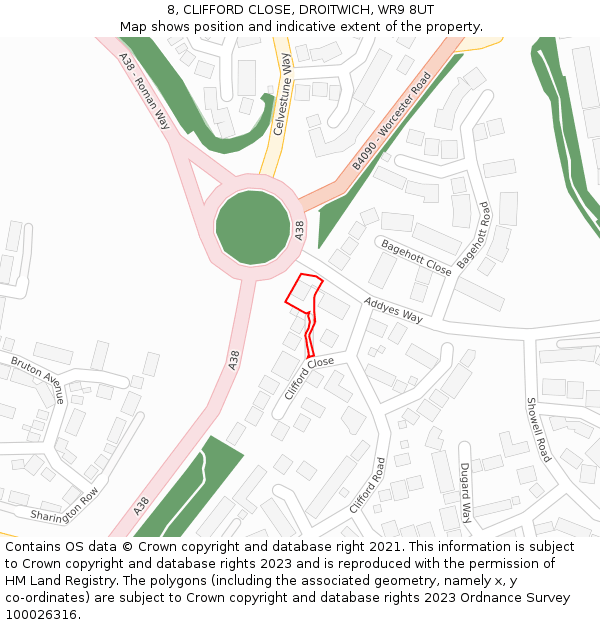 8, CLIFFORD CLOSE, DROITWICH, WR9 8UT: Location map and indicative extent of plot