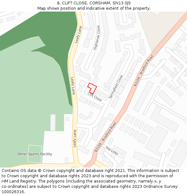 8, CLIFT CLOSE, CORSHAM, SN13 0JS: Location map and indicative extent of plot