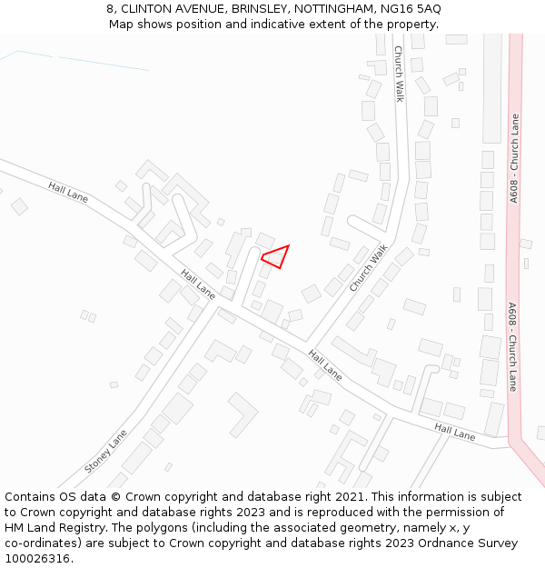 8, CLINTON AVENUE, BRINSLEY, NOTTINGHAM, NG16 5AQ: Location map and indicative extent of plot