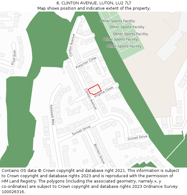 8, CLINTON AVENUE, LUTON, LU2 7LT: Location map and indicative extent of plot