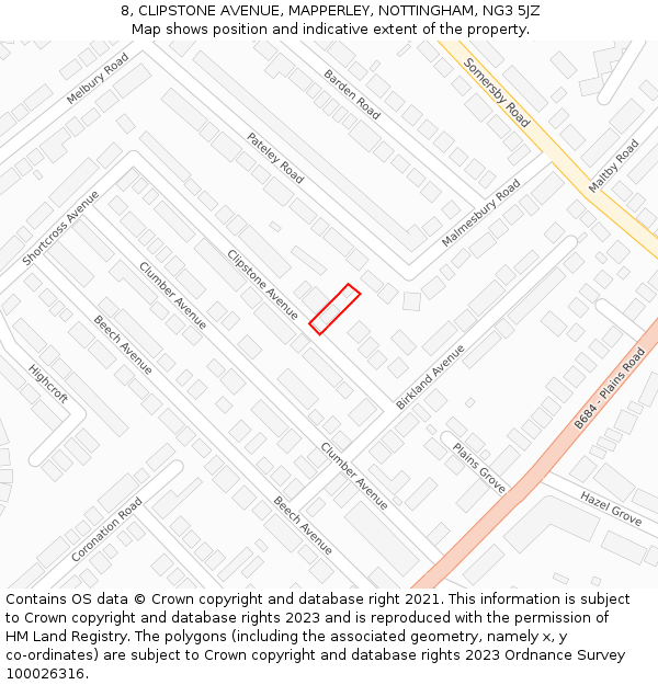 8, CLIPSTONE AVENUE, MAPPERLEY, NOTTINGHAM, NG3 5JZ: Location map and indicative extent of plot