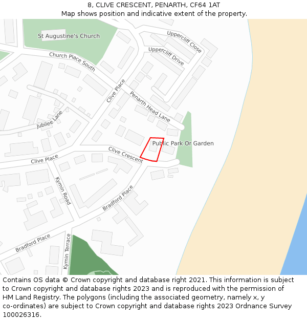 8, CLIVE CRESCENT, PENARTH, CF64 1AT: Location map and indicative extent of plot