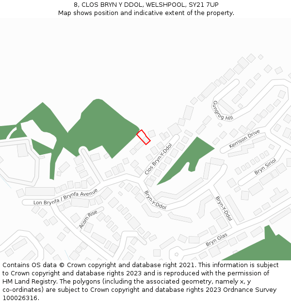 8, CLOS BRYN Y DDOL, WELSHPOOL, SY21 7UP: Location map and indicative extent of plot