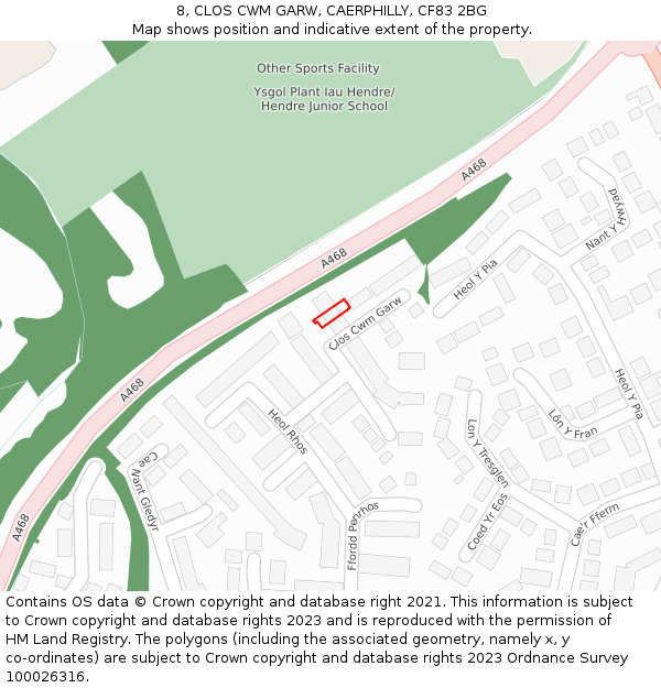 8, CLOS CWM GARW, CAERPHILLY, CF83 2BG: Location map and indicative extent of plot