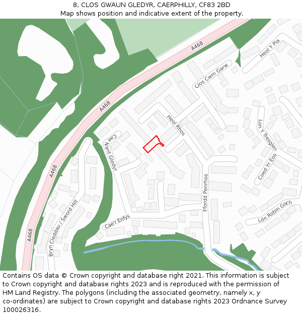 8, CLOS GWAUN GLEDYR, CAERPHILLY, CF83 2BD: Location map and indicative extent of plot