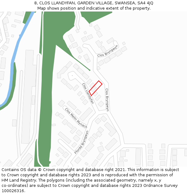 8, CLOS LLANDYFAN, GARDEN VILLAGE, SWANSEA, SA4 4JQ: Location map and indicative extent of plot