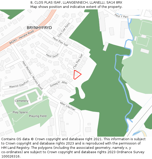 8, CLOS PLAS ISAF, LLANGENNECH, LLANELLI, SA14 8RX: Location map and indicative extent of plot