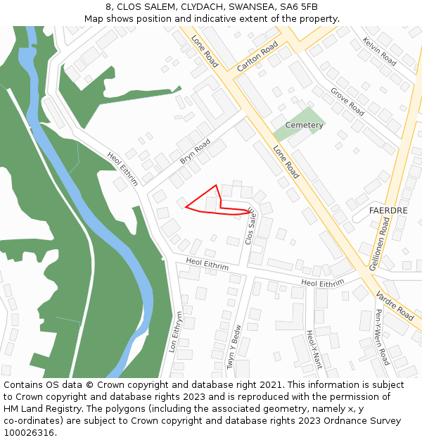 8, CLOS SALEM, CLYDACH, SWANSEA, SA6 5FB: Location map and indicative extent of plot
