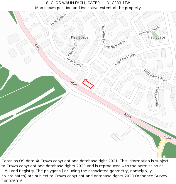 8, CLOS WAUN FACH, CAERPHILLY, CF83 1TW: Location map and indicative extent of plot