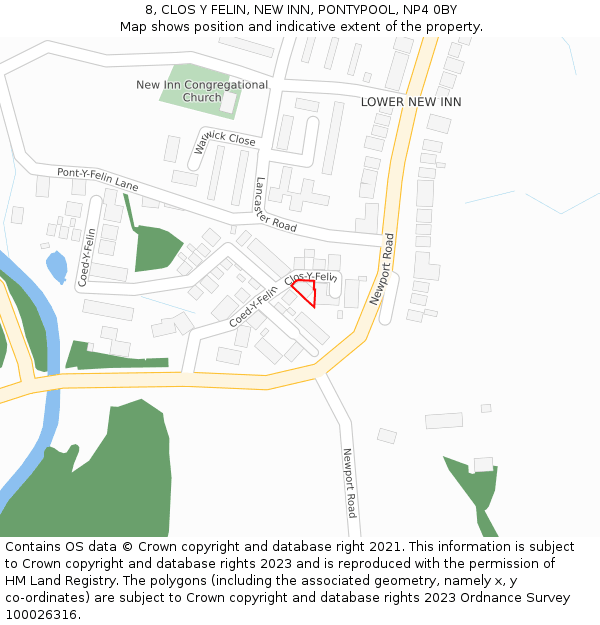 8, CLOS Y FELIN, NEW INN, PONTYPOOL, NP4 0BY: Location map and indicative extent of plot