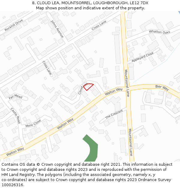8, CLOUD LEA, MOUNTSORREL, LOUGHBOROUGH, LE12 7DX: Location map and indicative extent of plot