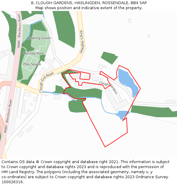 8, CLOUGH GARDENS, HASLINGDEN, ROSSENDALE, BB4 5AP: Location map and indicative extent of plot