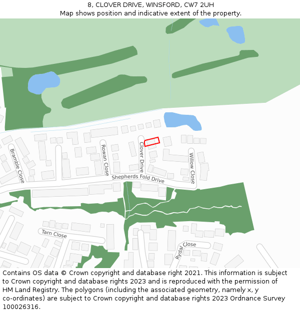 8, CLOVER DRIVE, WINSFORD, CW7 2UH: Location map and indicative extent of plot