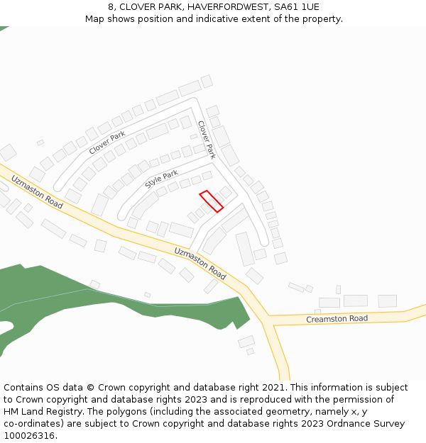 8, CLOVER PARK, HAVERFORDWEST, SA61 1UE: Location map and indicative extent of plot