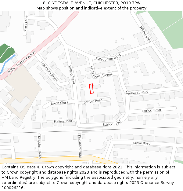 8, CLYDESDALE AVENUE, CHICHESTER, PO19 7PW: Location map and indicative extent of plot