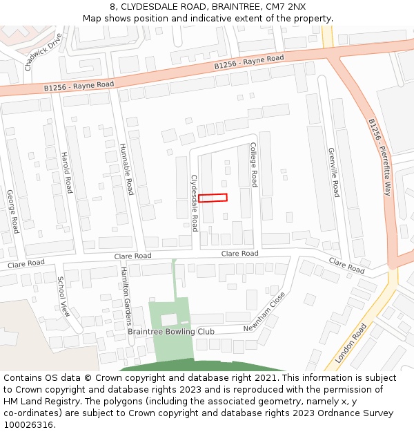 8, CLYDESDALE ROAD, BRAINTREE, CM7 2NX: Location map and indicative extent of plot