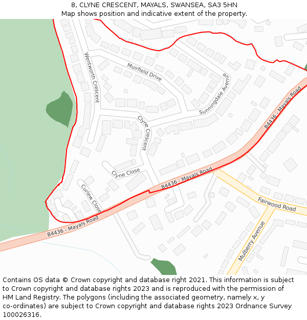 8, CLYNE CRESCENT, MAYALS, SWANSEA, SA3 5HN: Location map and indicative extent of plot