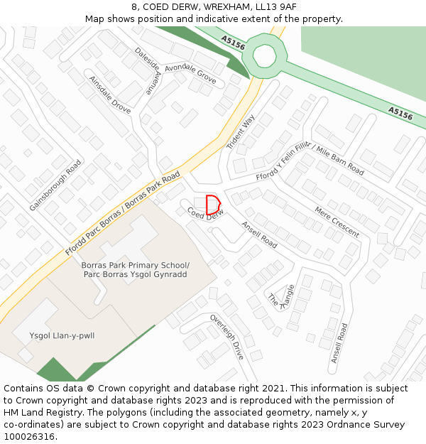 8, COED DERW, WREXHAM, LL13 9AF: Location map and indicative extent of plot