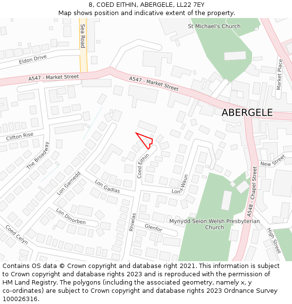 8, COED EITHIN, ABERGELE, LL22 7EY: Location map and indicative extent of plot