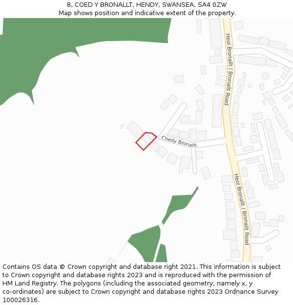 8, COED Y BRONALLT, HENDY, SWANSEA, SA4 0ZW: Location map and indicative extent of plot