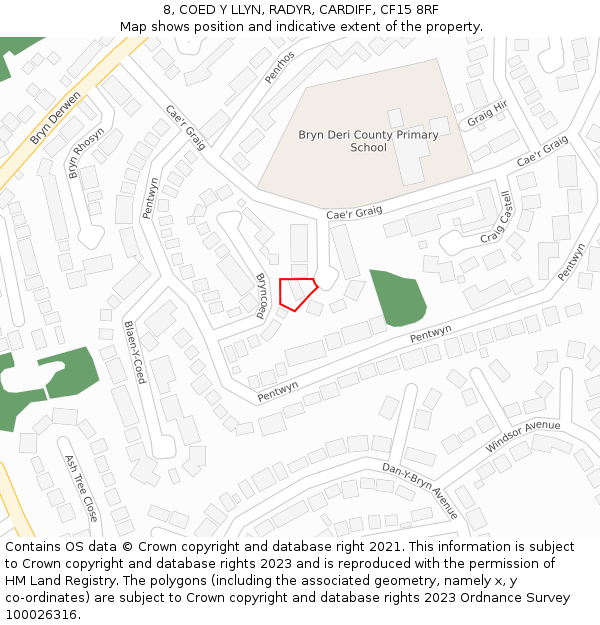 8, COED Y LLYN, RADYR, CARDIFF, CF15 8RF: Location map and indicative extent of plot