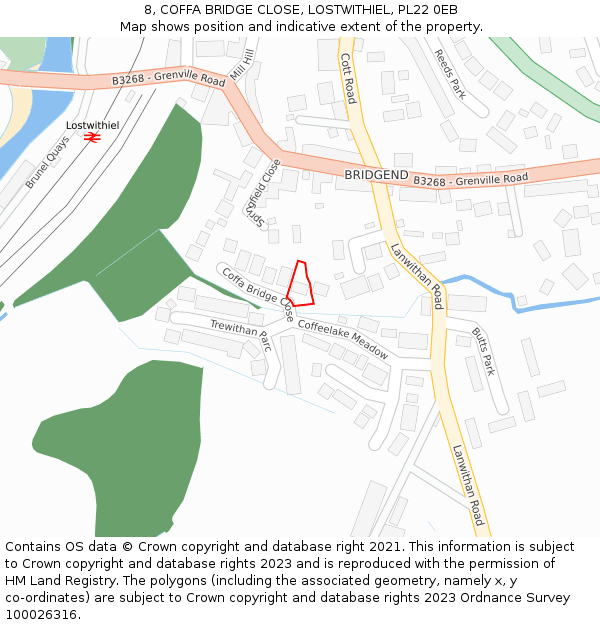 8, COFFA BRIDGE CLOSE, LOSTWITHIEL, PL22 0EB: Location map and indicative extent of plot