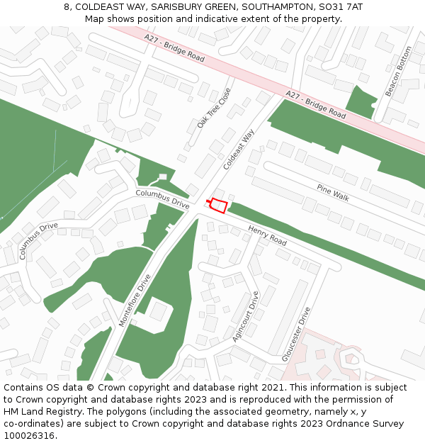 8, COLDEAST WAY, SARISBURY GREEN, SOUTHAMPTON, SO31 7AT: Location map and indicative extent of plot