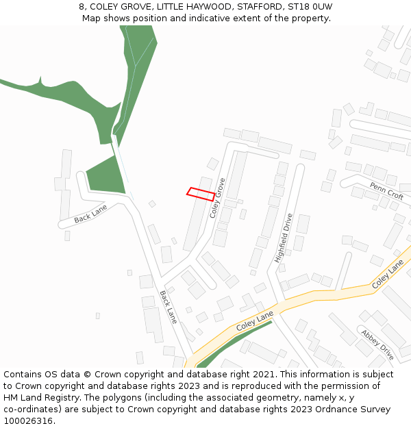 8, COLEY GROVE, LITTLE HAYWOOD, STAFFORD, ST18 0UW: Location map and indicative extent of plot