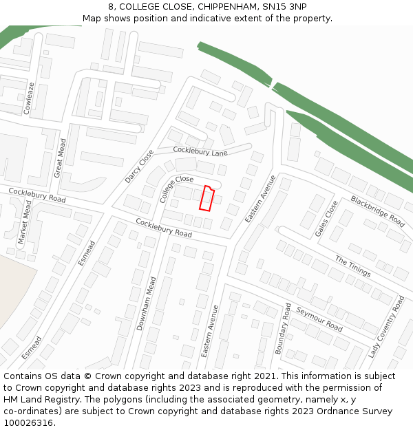 8, COLLEGE CLOSE, CHIPPENHAM, SN15 3NP: Location map and indicative extent of plot